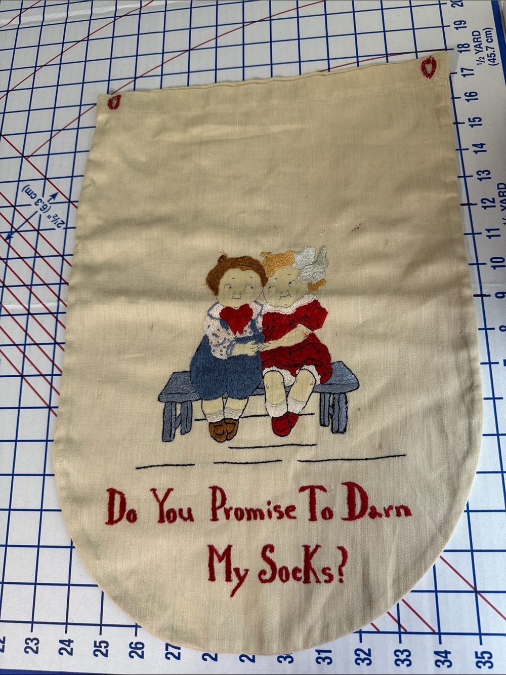Antique 1920s Dolly Dingle Billy Bumps Style Embroidered Sock Laundry Bag